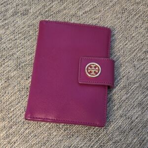Tory Burch Fuchsia Leather Passport Wallet with Gold Logo